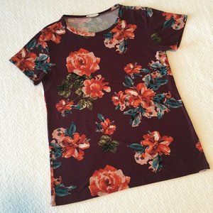 Reborn J Floral Tee, Burgundy & Orange Roses
